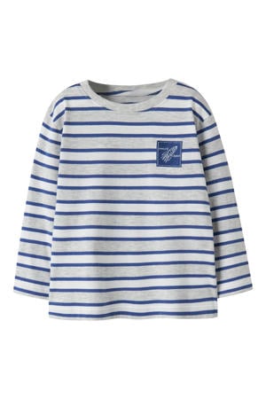 gestreepte longsleeve met borduursels - lichtgrijs