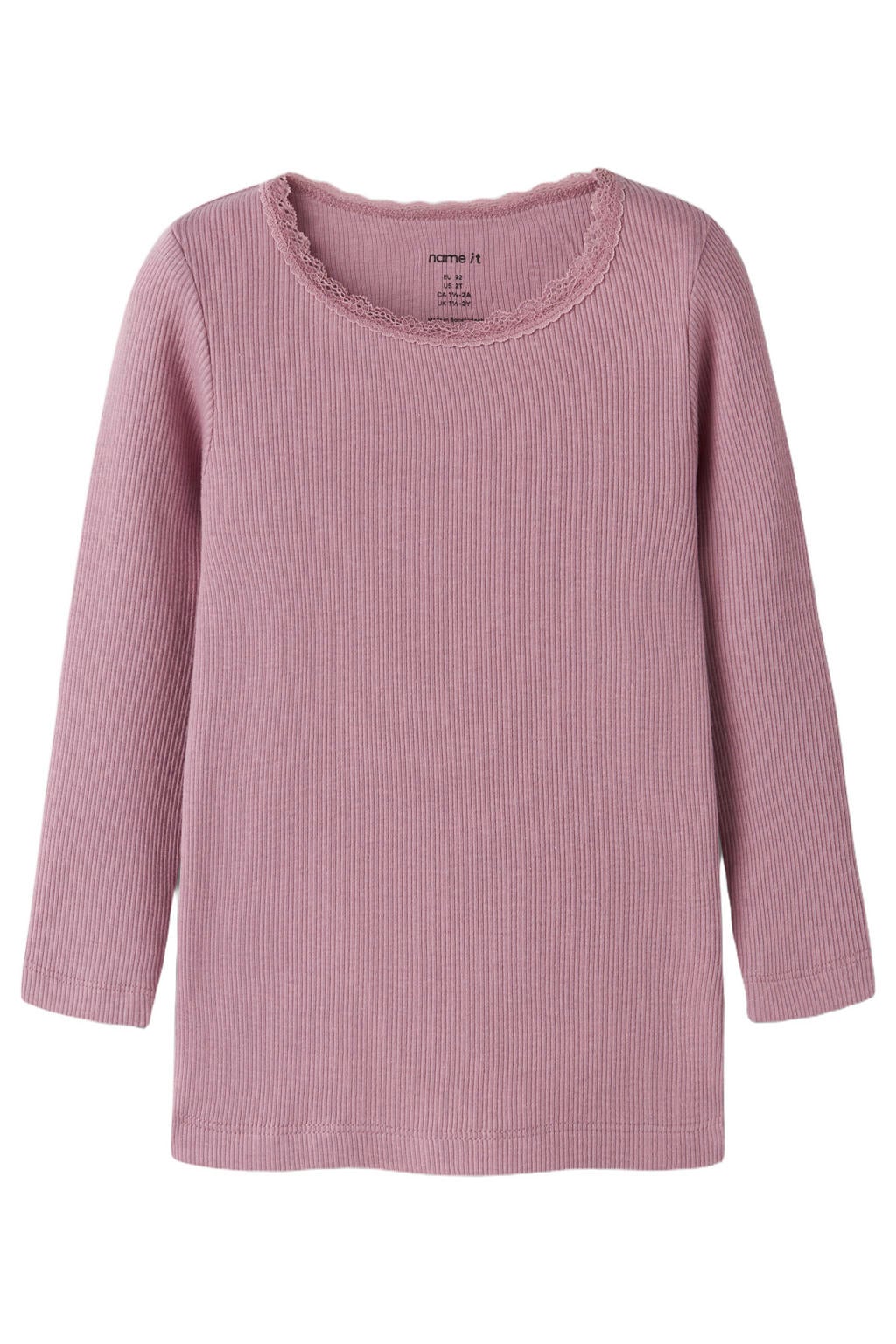 Roze meisjes NAME IT MINI ribgebreide longsleeve van stretchkatoen met effen, lange mouwen en ronde hals