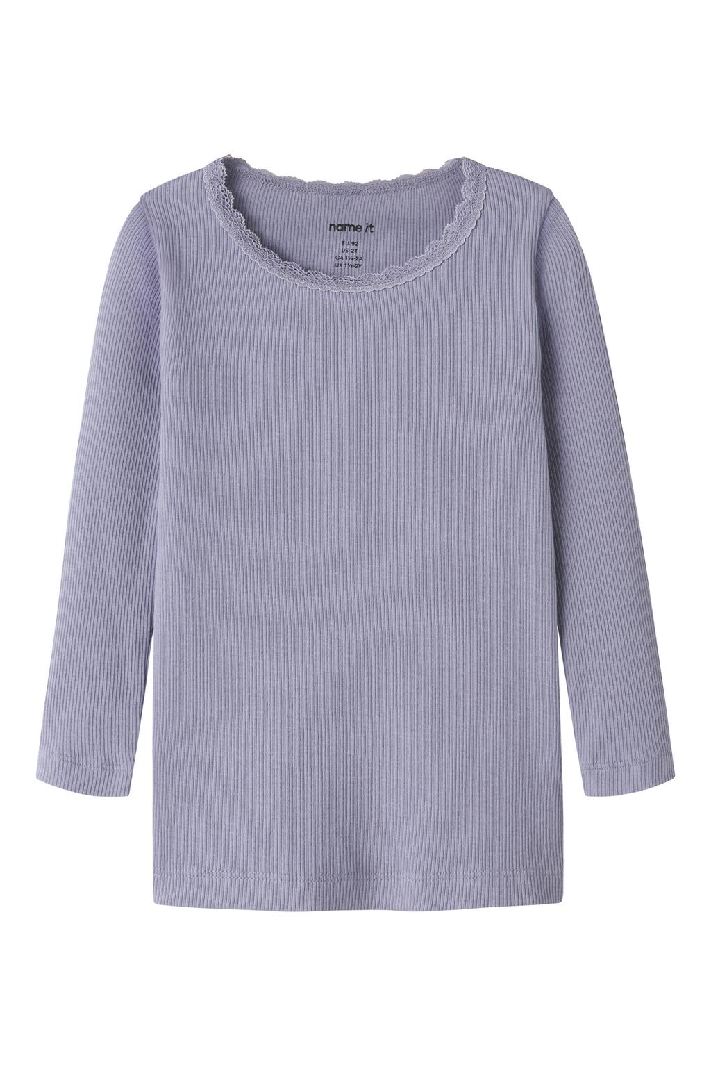 Paarse meisjes NAME IT MINI ribgebreide longsleeve van stretchkatoen met effen, lange mouwen en ronde hals