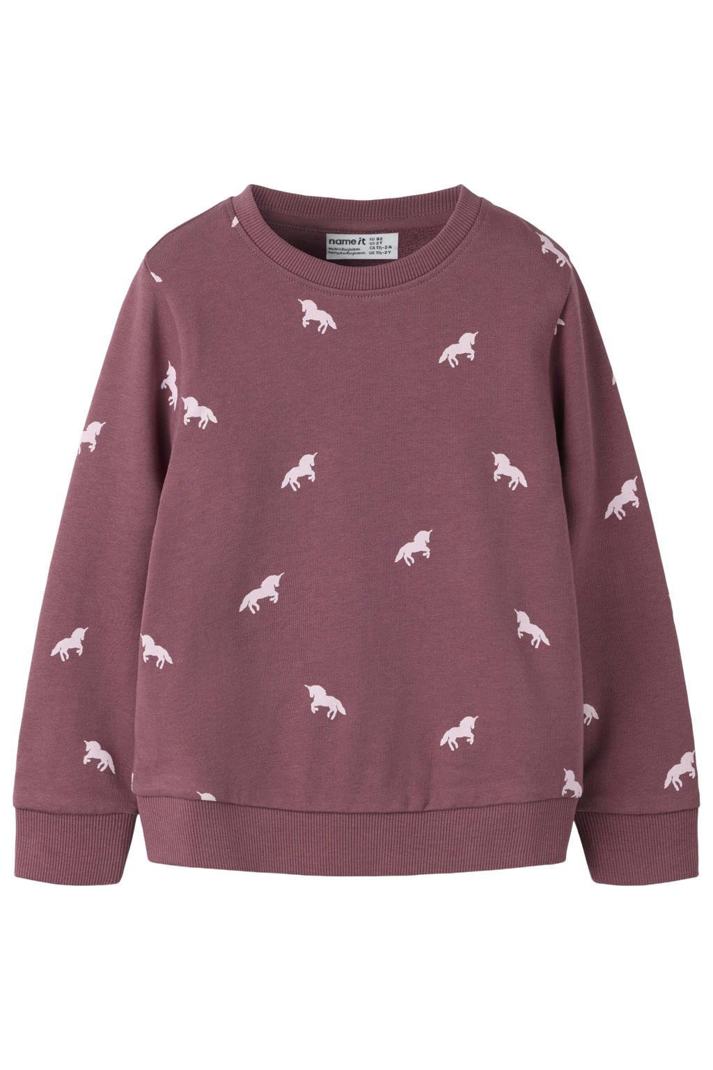 Paarse meisjes NAME IT MINI sweater met lange mouwen, ronde hals en geribde boorden