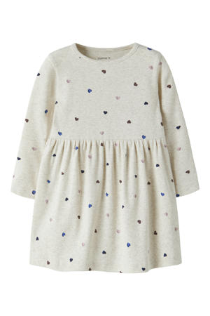 gebreide jurk met hartjes - beige