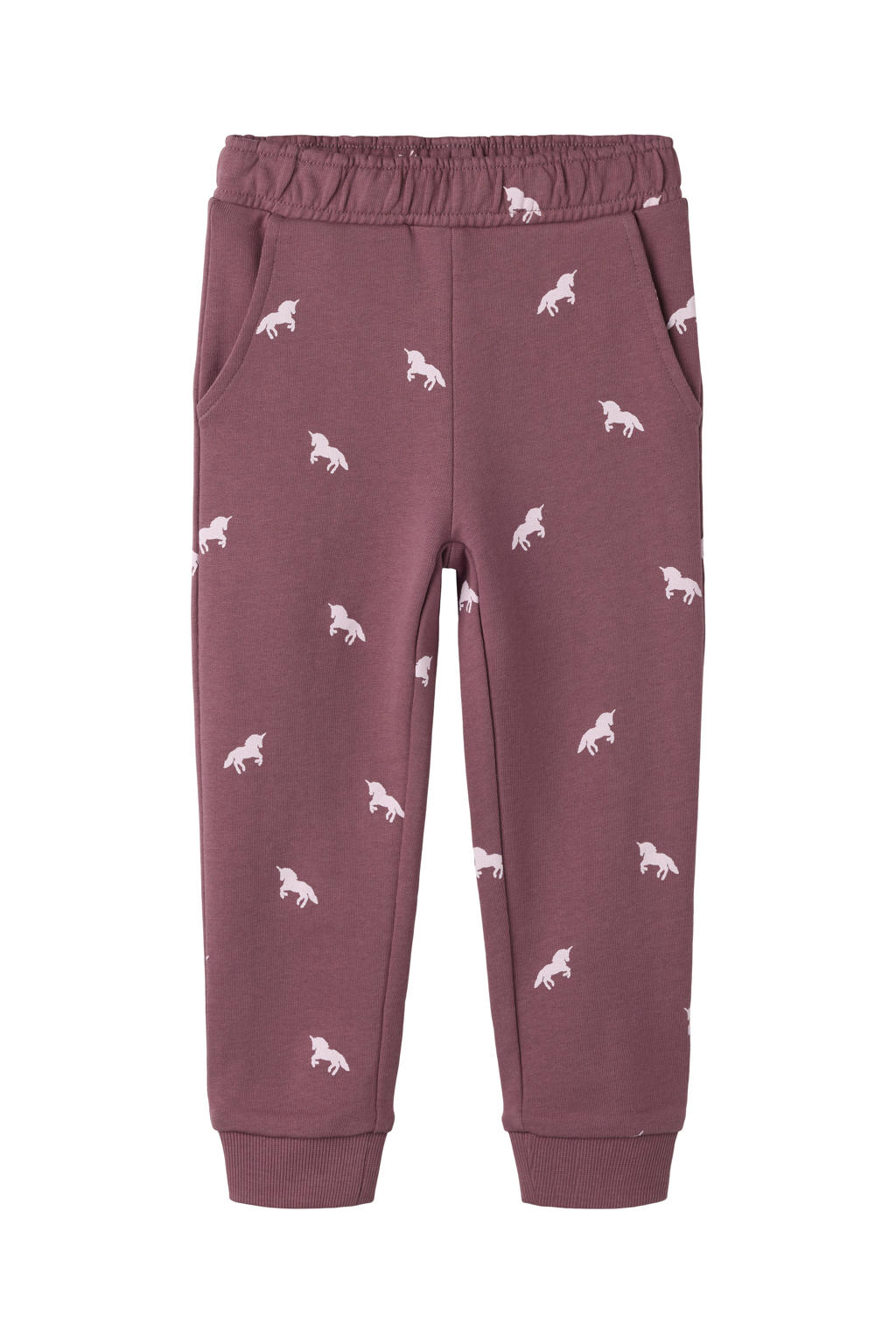 Paarse meisjes NAME IT MINI regular joggingbroek van sweat materiaal met elastische tailleband met koord