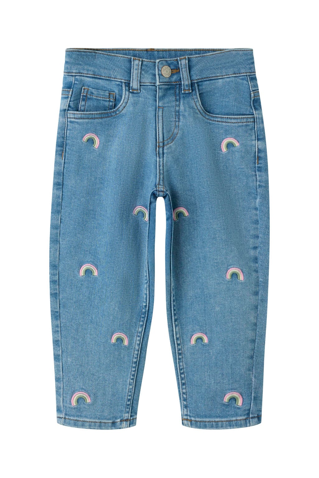 Medium blue denim meisjes NAME IT MINI mom jeans van stretchdenim met regular waist en drukknoopsluiting