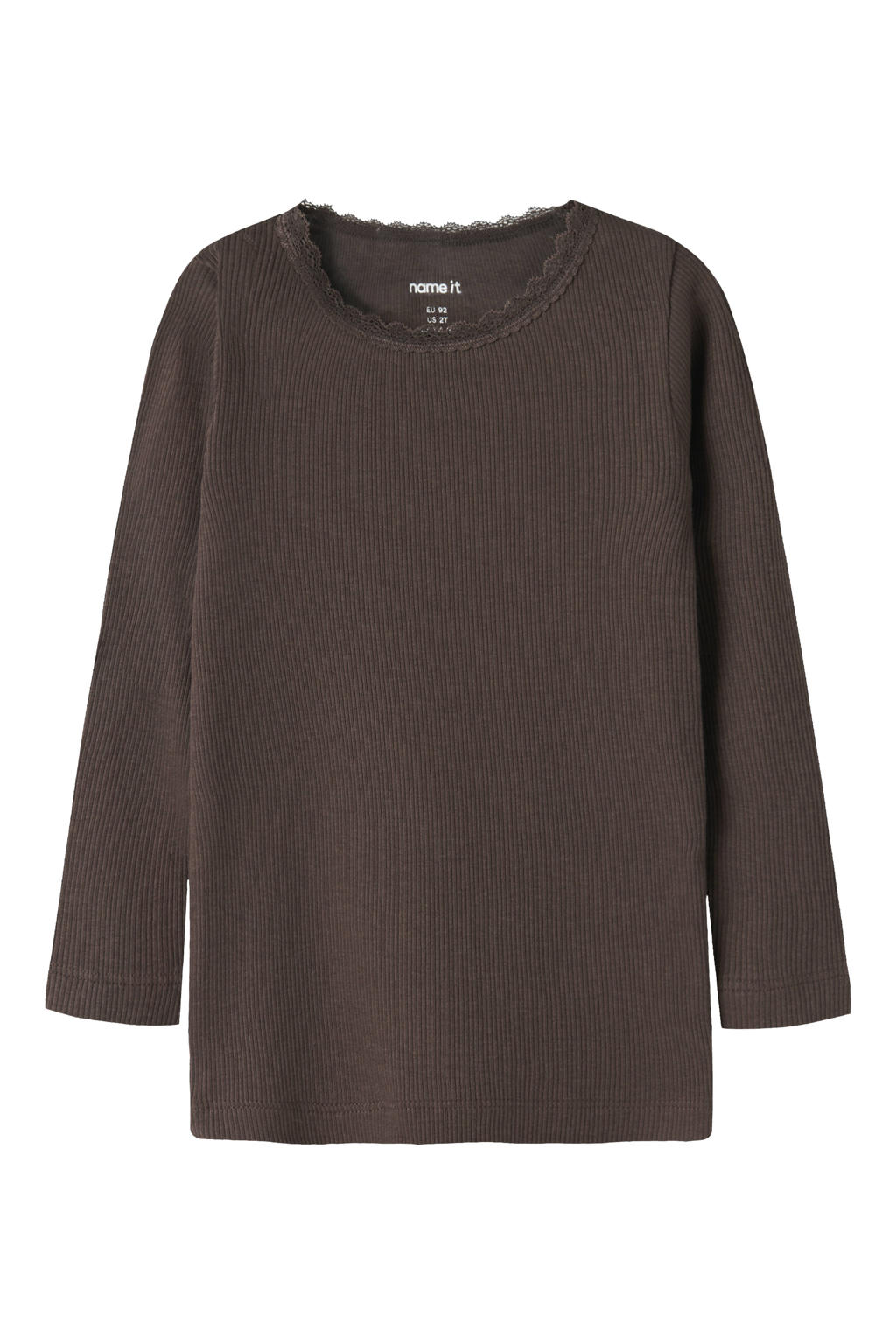 Donkerblauwe meisjes NAME IT MINI ribgebreide longsleeve van stretchkatoen met effen, lange mouwen en ronde hals