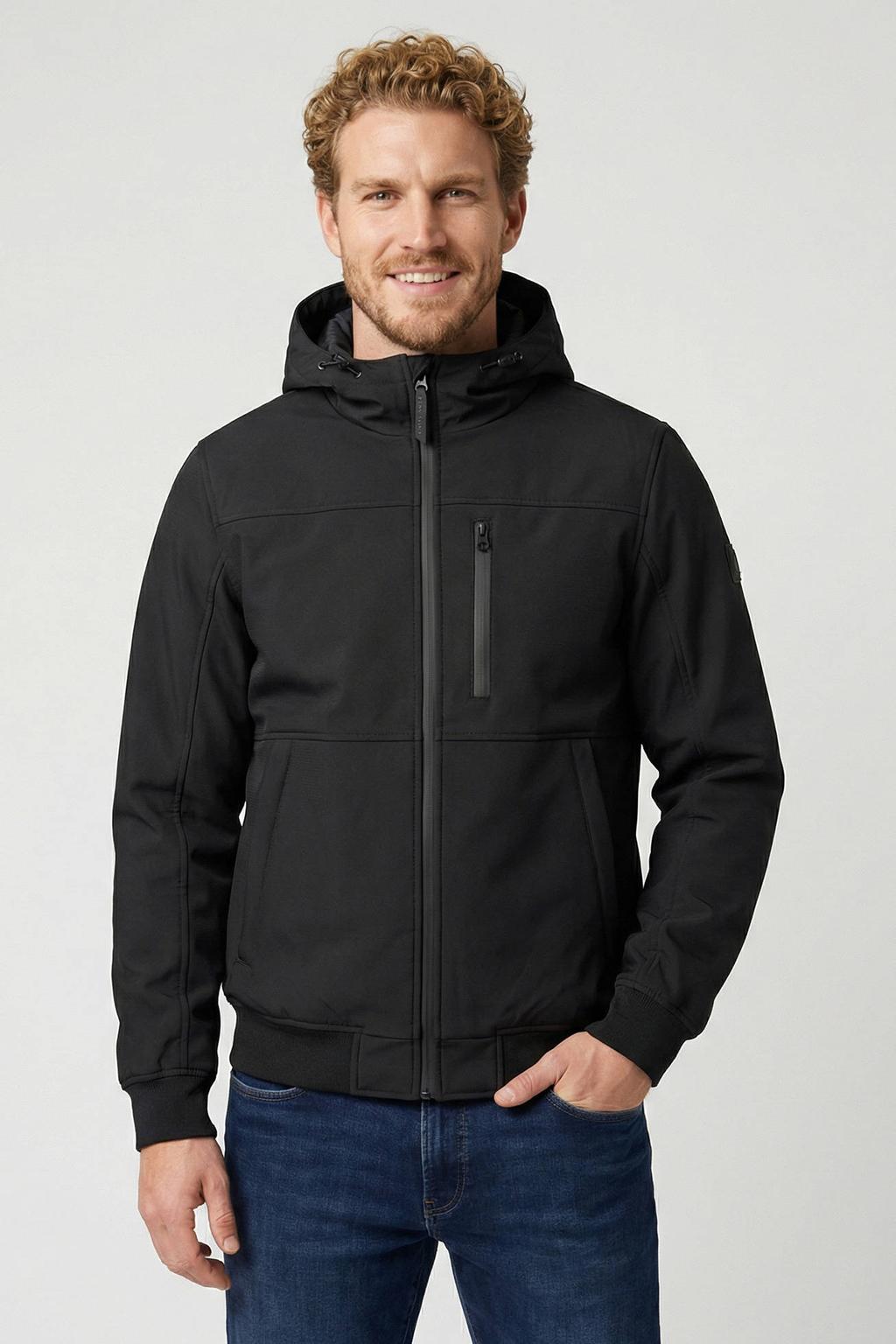 Zwarte heren Cars softshell jas van polyester met effen, lange mouwen, capuchon en ritssluiting