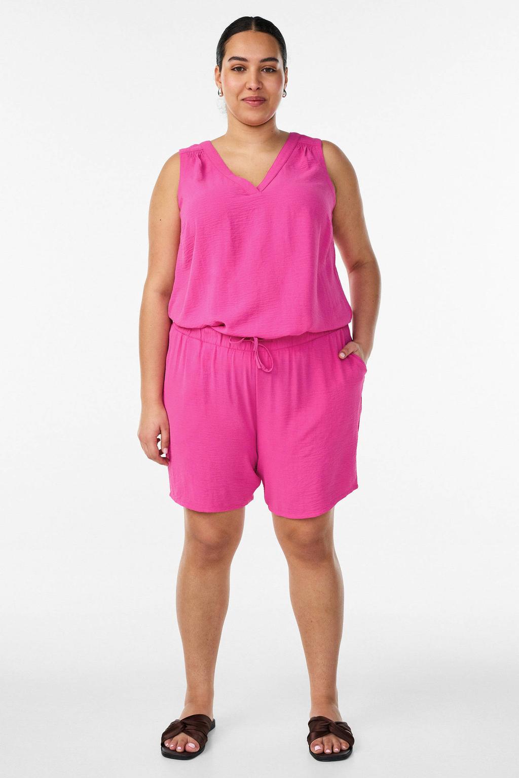 Roze dames Zizzi top van polyester met effen en V-hals
