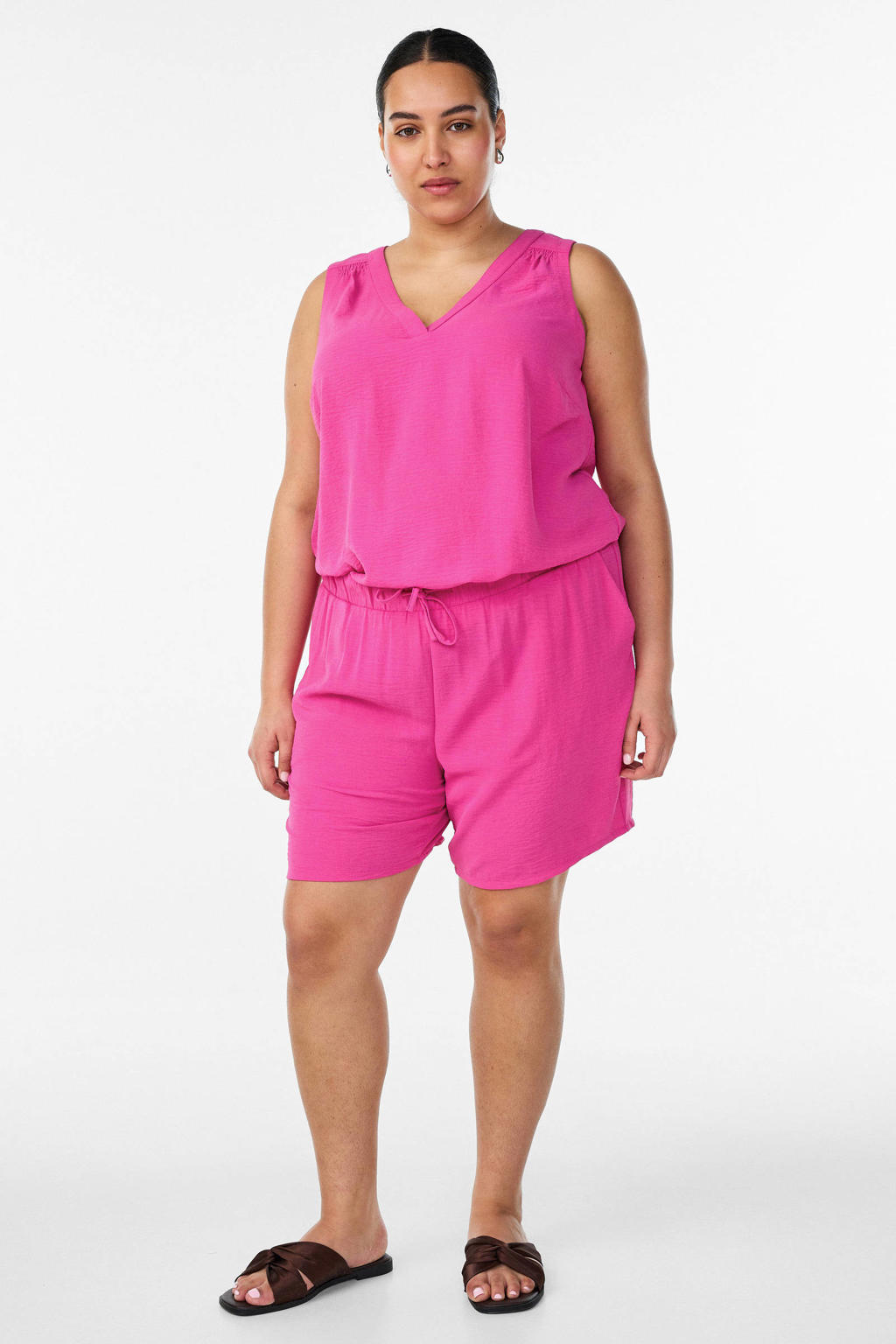 Roze dames Zizzi regular waist casual short van polyester met loose fit, elastische tailleband en effen