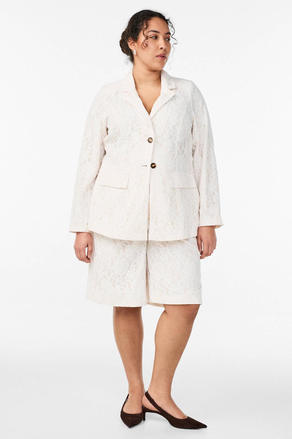 Witte dames Zizzi straight high waist casual short van katoen met rits- en knoopsluiting en effen