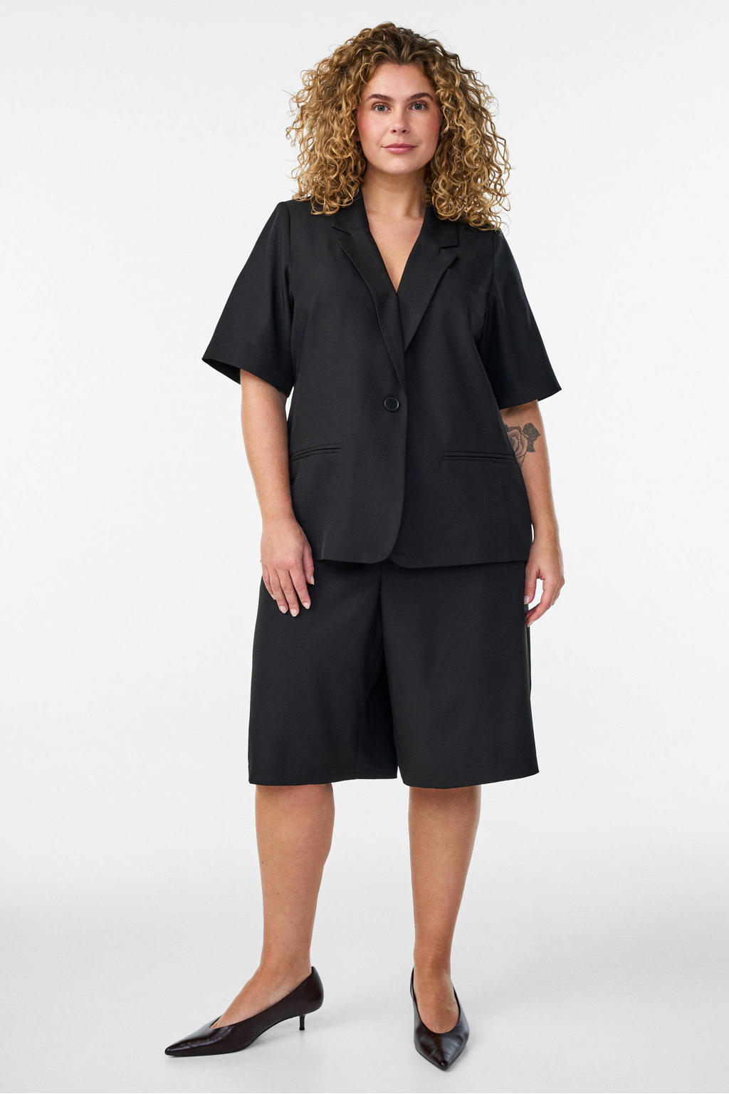 Zwarte dames Zizzi high waist casual short van polyester met loose fit, rits- en knoopsluiting en effen
