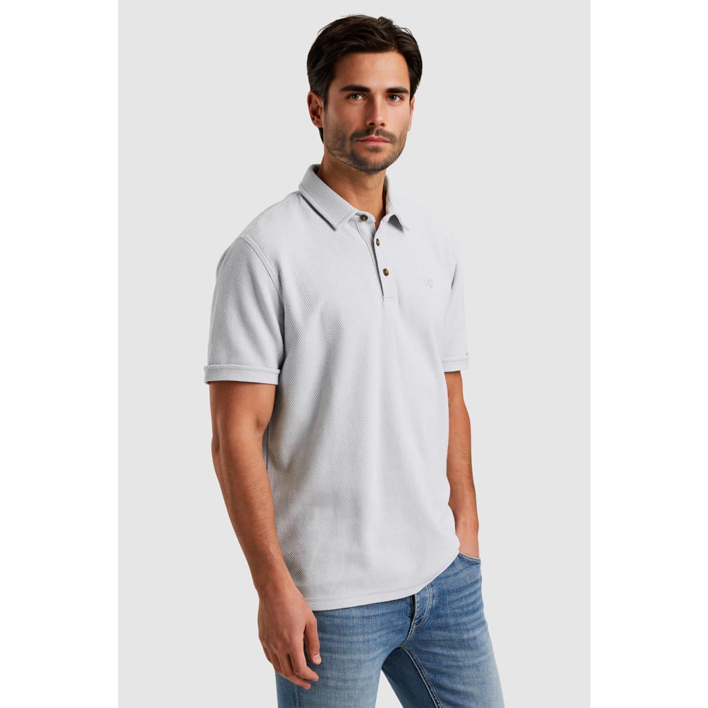 Witte heren Cast Iron regular polo van katoen met effen, korte mouwen, knoopsluiting en pique