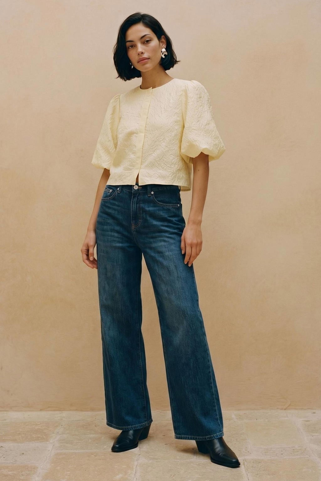 Dark blue denim dames VERO MODA Vmolivia Stretch Hr Wide Jns Li3182 Noos wide leg jeans van denim met high waist en effen