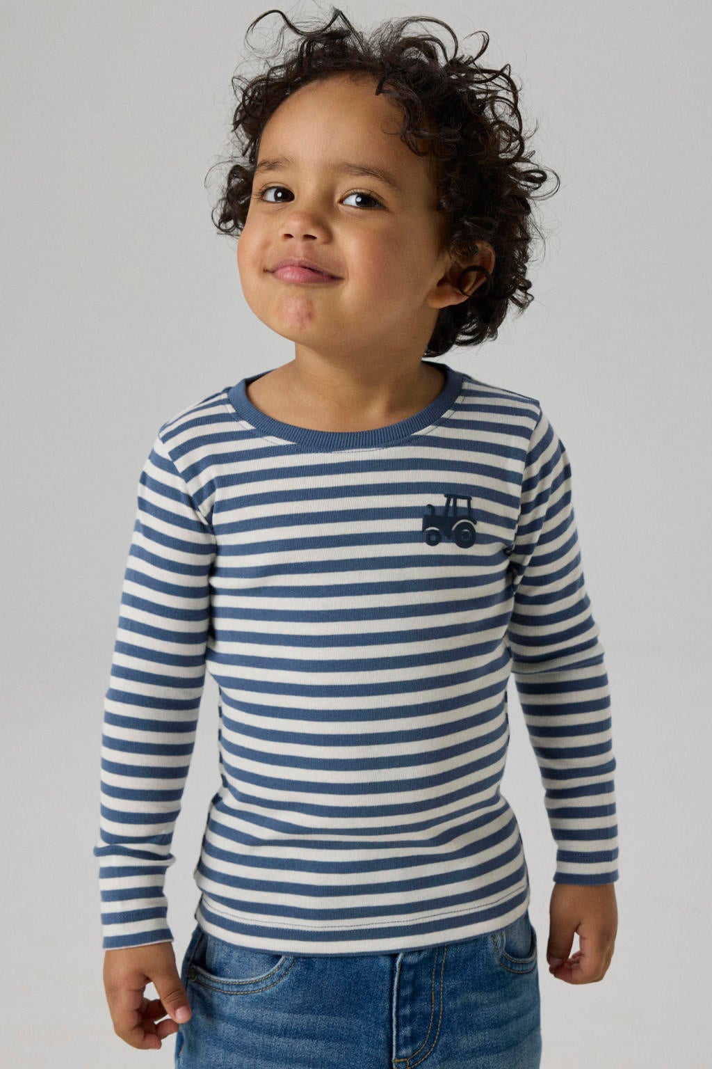 Blauw en witte jongens NAME IT MINI longsleeve van katoen met strepenprint, lange mouwen en ronde hals