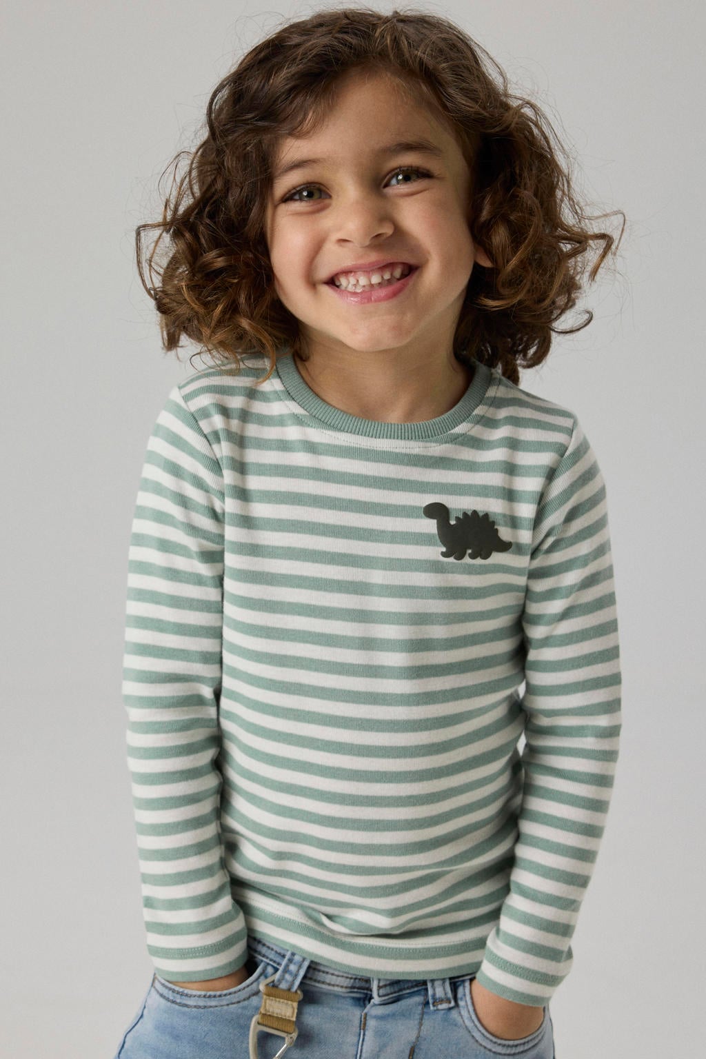 Groen, lichtgroen en witte jongens NAME IT MINI longsleeve van katoen met strepenprint, lange mouwen en ronde hals