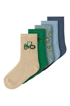 sokken met all over print groen (set van 5)