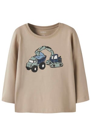 rechtvallend longsleeve met print - beige