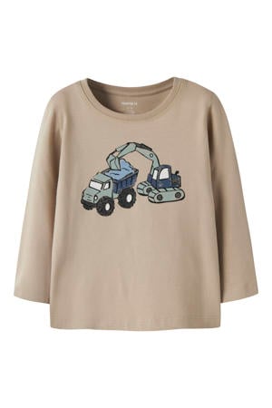 rechtvallend longsleeve met print - beige
