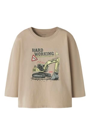regular fit longsleeve met print - beige