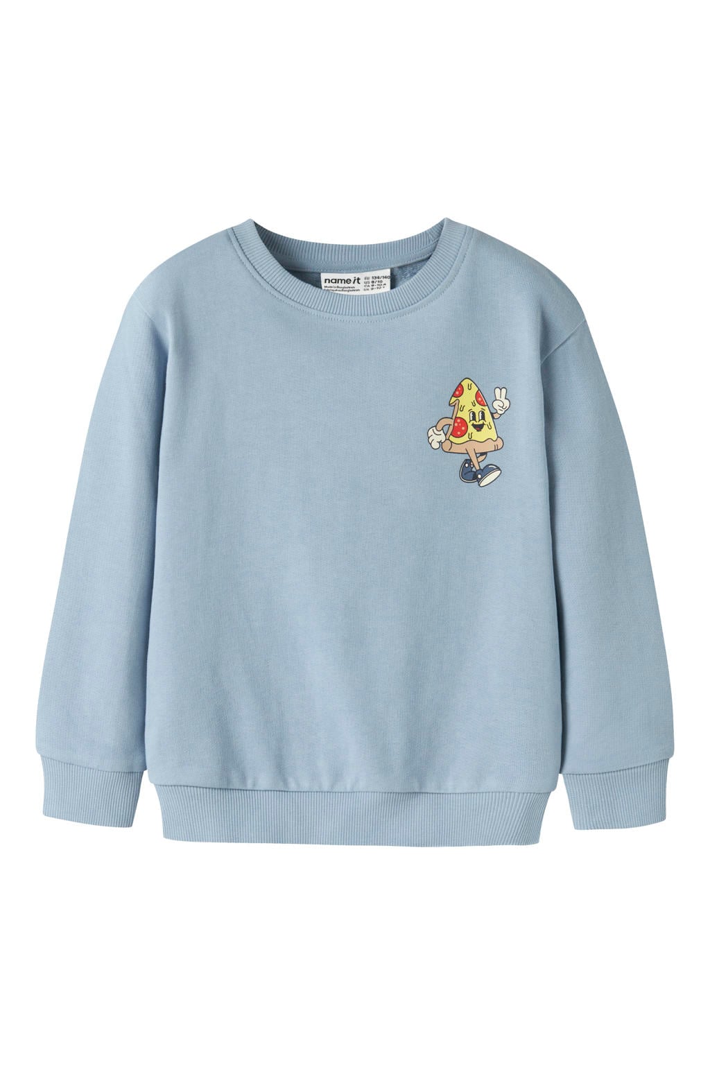 Lichtblauwe jongens NAME IT MINI sweater van katoen met backprint, lange mouwen en ronde hals