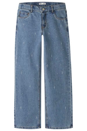 NKFROSE wide leg jeans met print en studs - mediumblauw