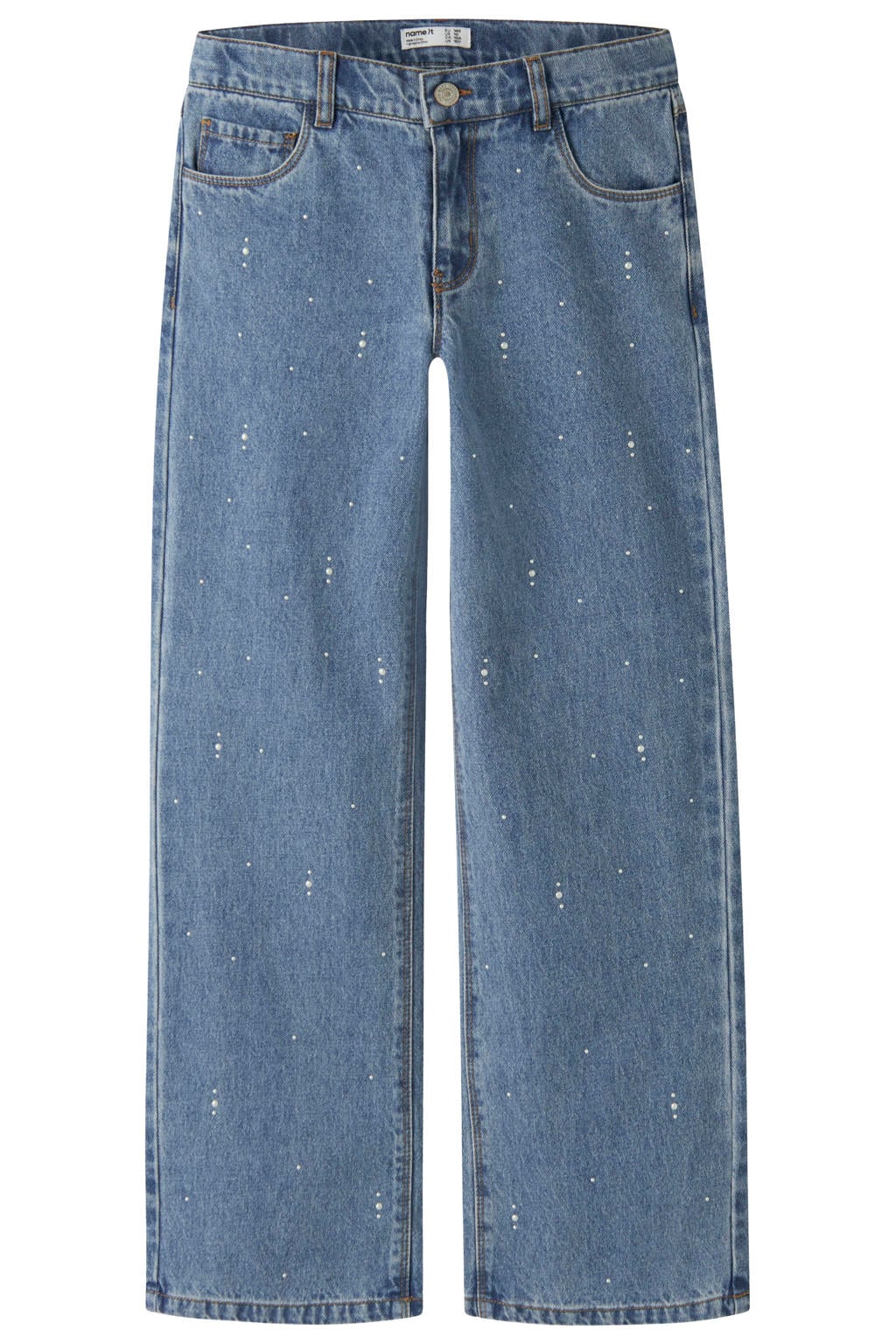 Medium blue denim meisjes NAME IT KIDS wide leg jeans en studs mediumblauw met rits- en knoopsluiting