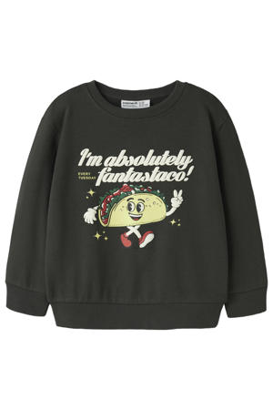 rechtvallend sweater met print - donkergroen