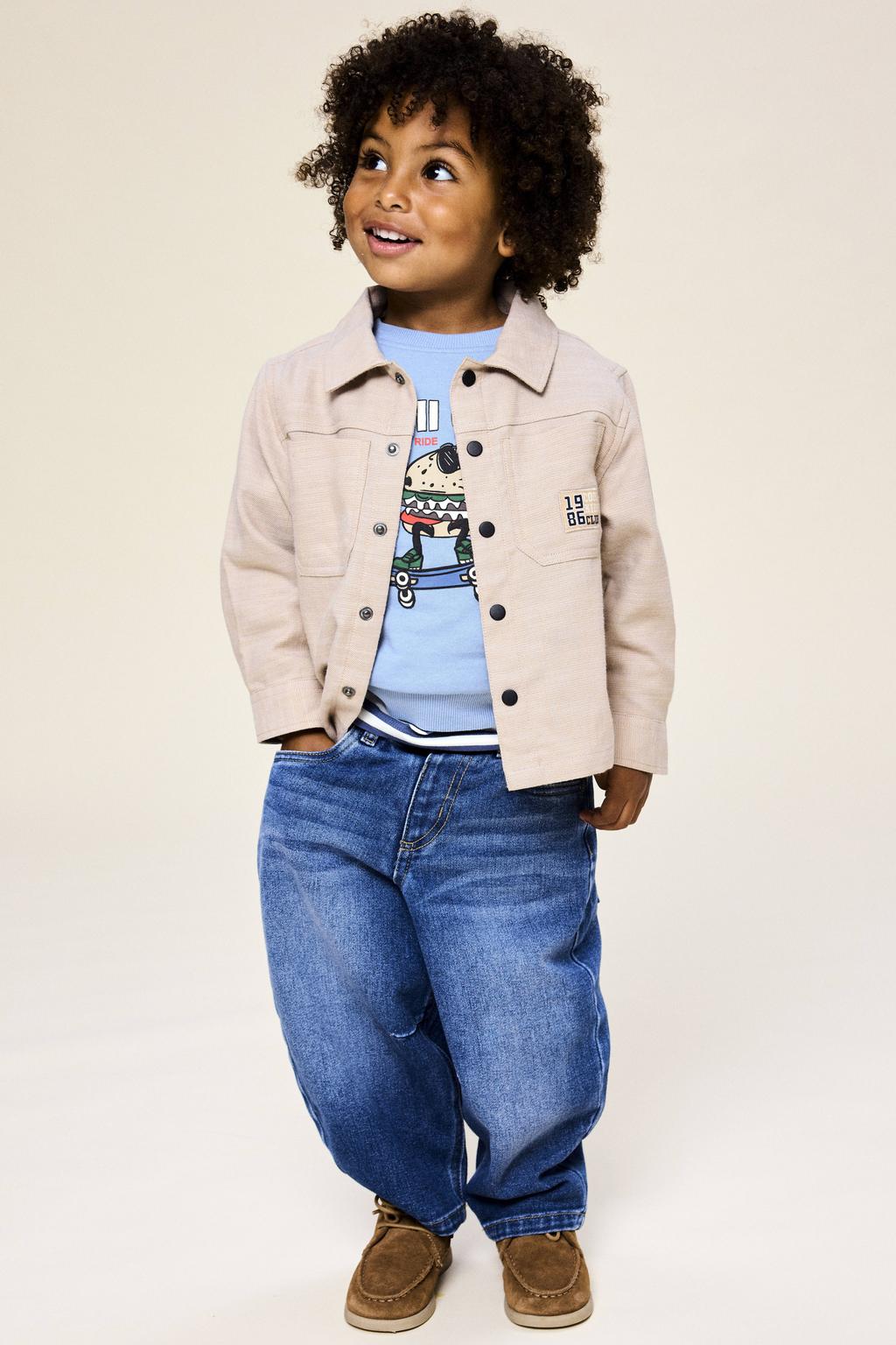 Blauwe jongens NAME IT MINI rechtvallend sweater van katoen met printopdruk, lange mouwen en ronde hals