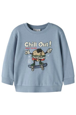 rechtvallend sweater met print - blauw