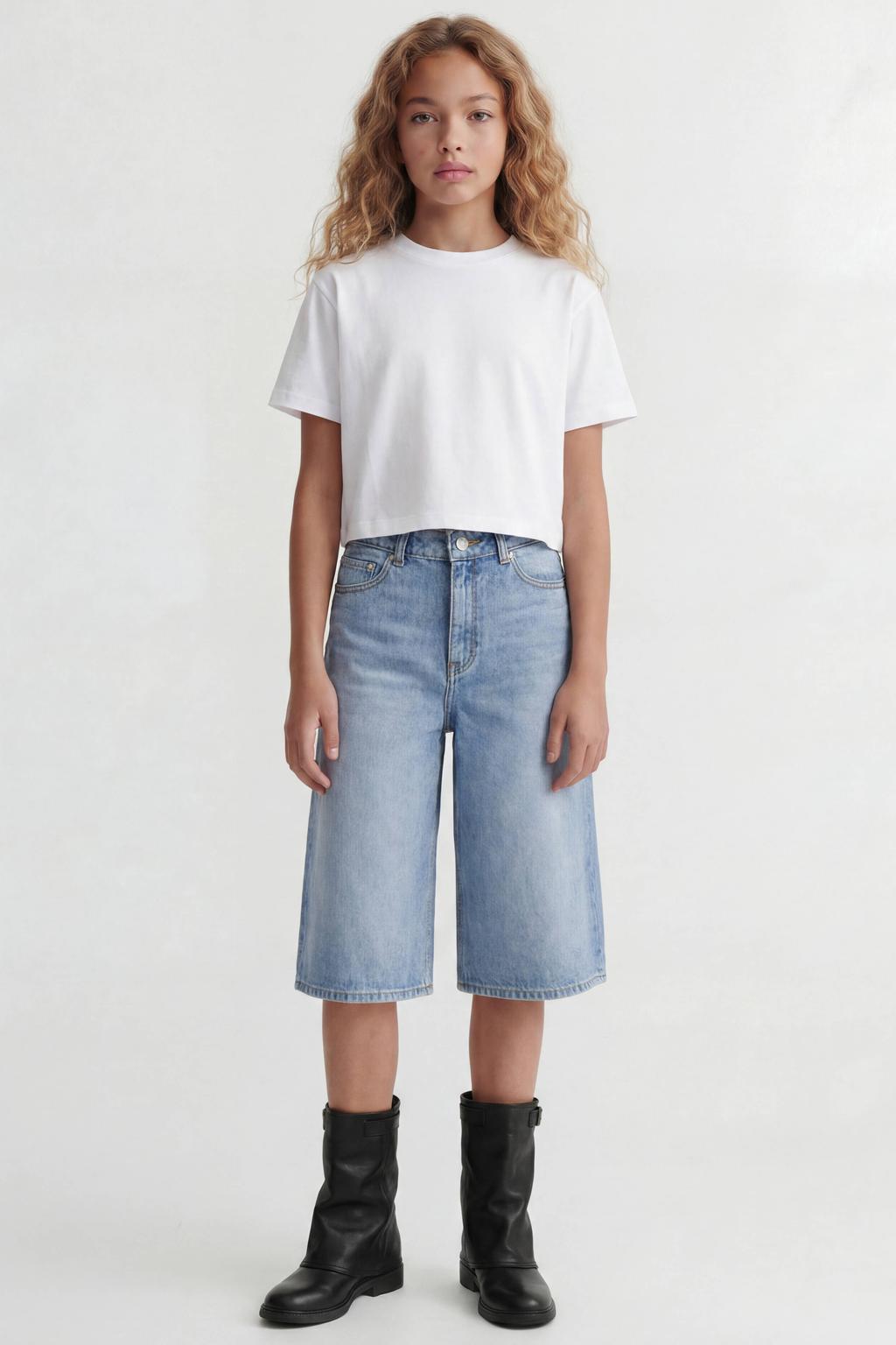 Witte meisjes JJXX GIRL T-shirt van katoen met effen, korte mouwen en ronde hals