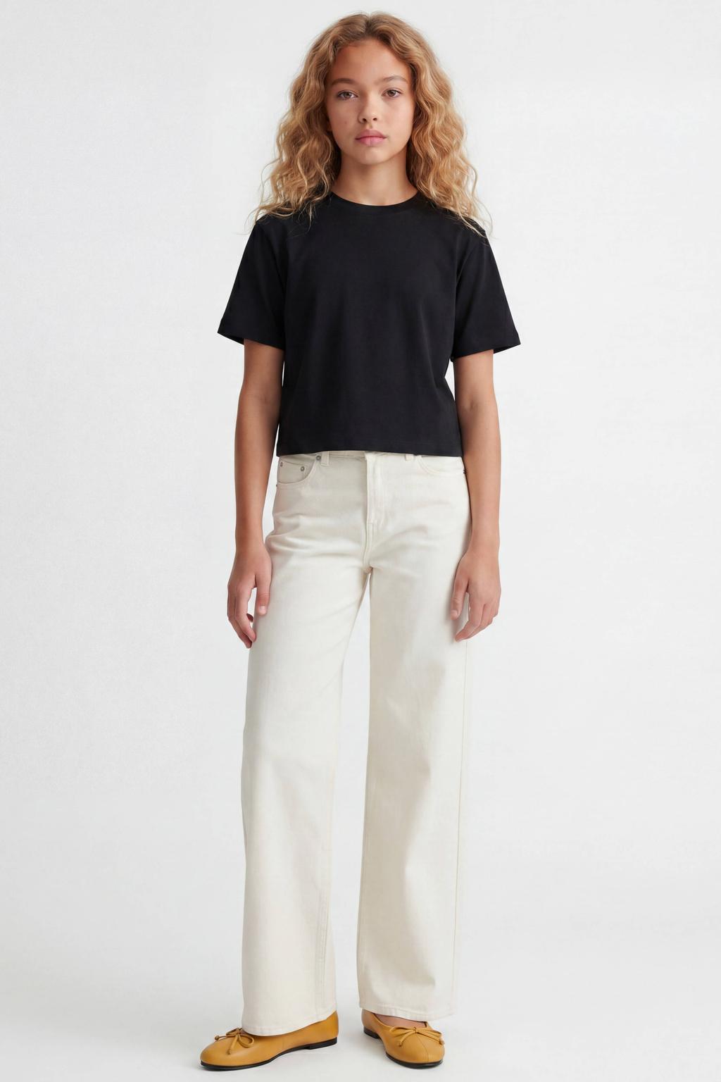 Zwarte meisjes JJXX GIRL T-shirt van katoen met effen, korte mouwen en ronde hals