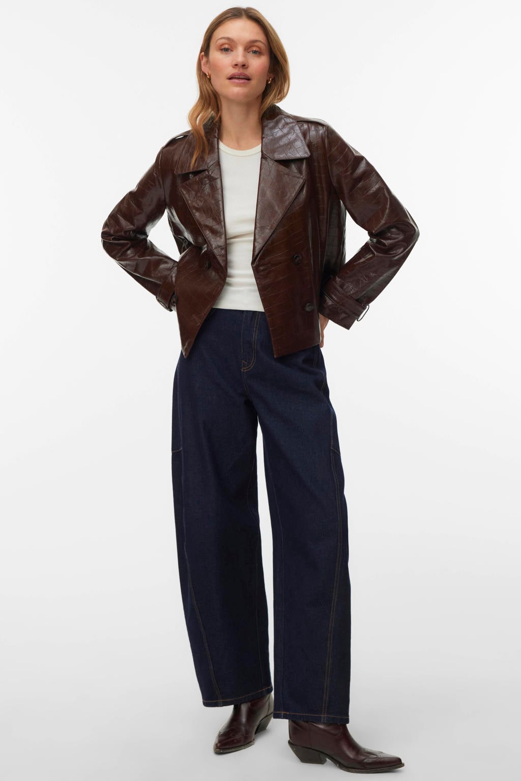 Bruine dames VERO MODA viscose manteljas van modal met effen, lange mouwen en reverskraag