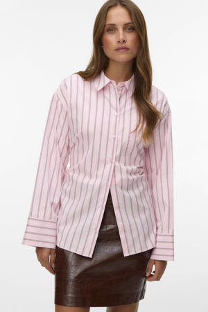 gestreepte blouse met ceintuur - roze