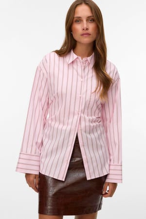 gestreepte blouse met ceintuur - roze
