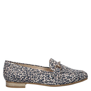 suède loafers met panterprint met siergesp zwart/beige