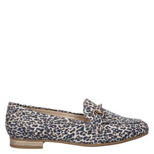suède loafers met panterprint met siergesp zwart/beige