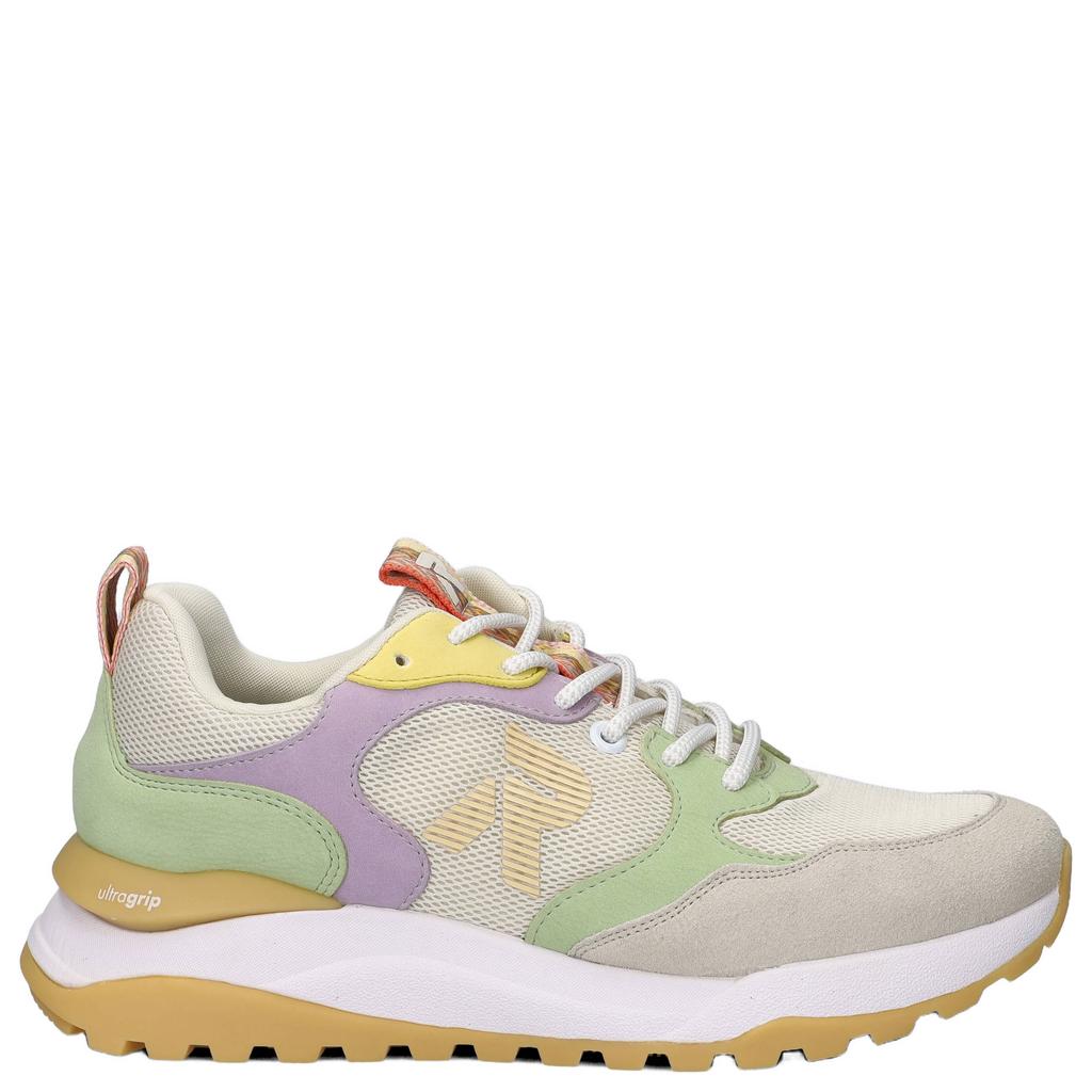 Beige, lila en lichtgroene dames Rieker Revolution chunky leren sneakers met veters