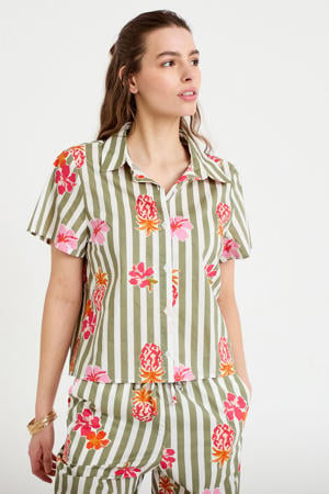 gestreepte gebloemde blouse groen