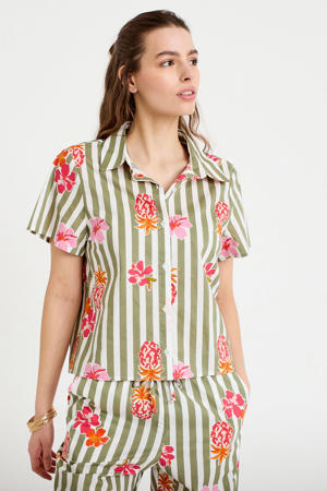 gestreepte gebloemde blouse groen