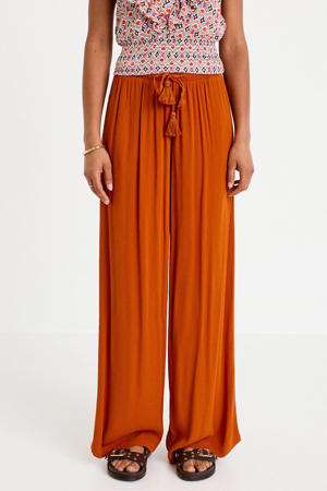 wide leg regular waist casual broek donker oranje