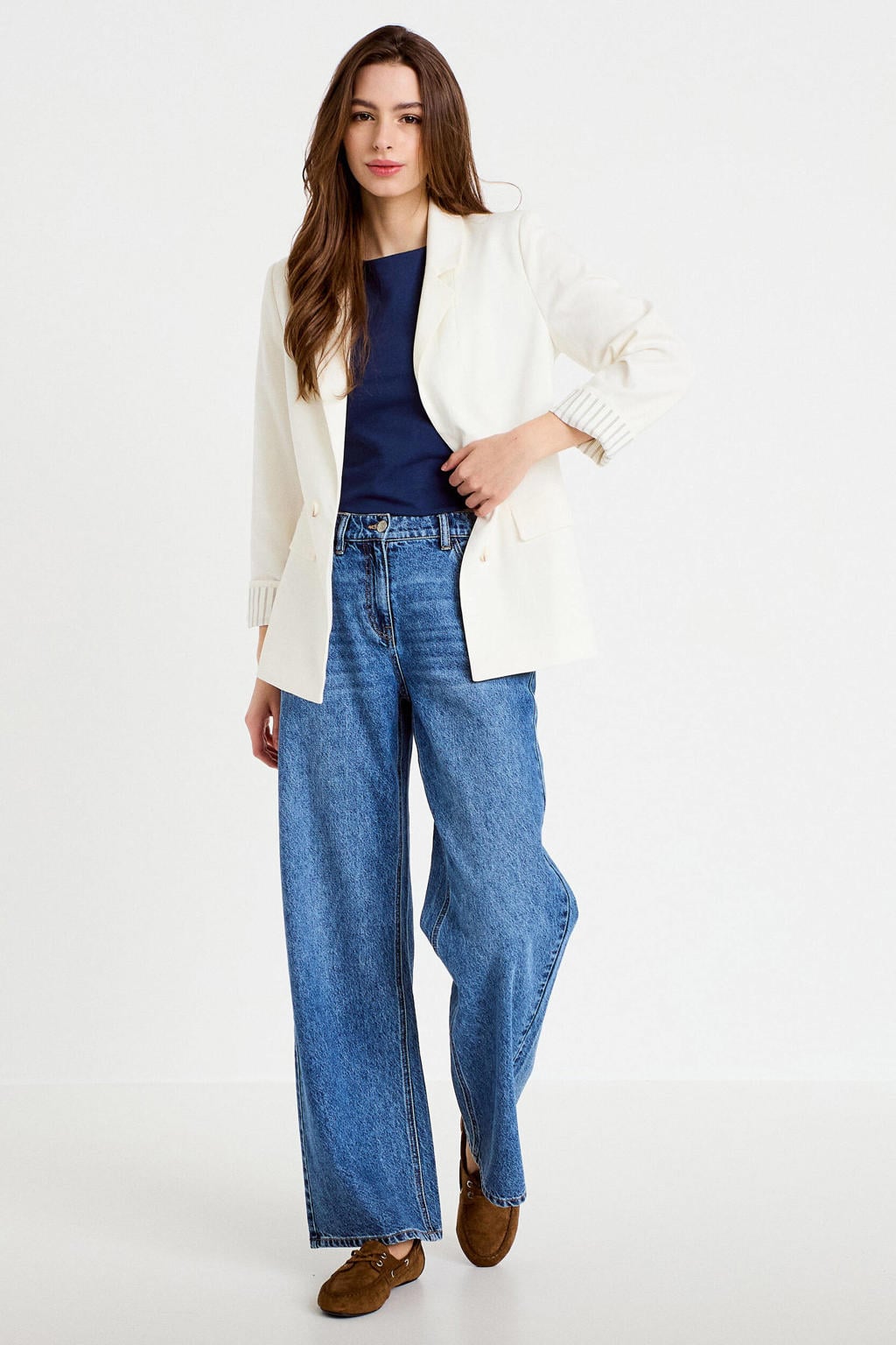 Ecru dames Cache Cache regular blazer van polyamide met effen, lange mouwen, reverskraag en knoopsluiting
