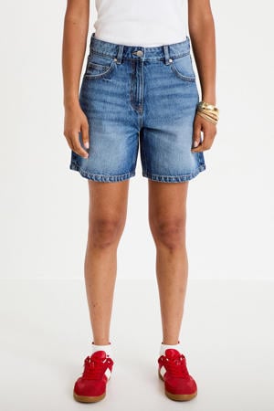 straight regular waist short medium blue denim