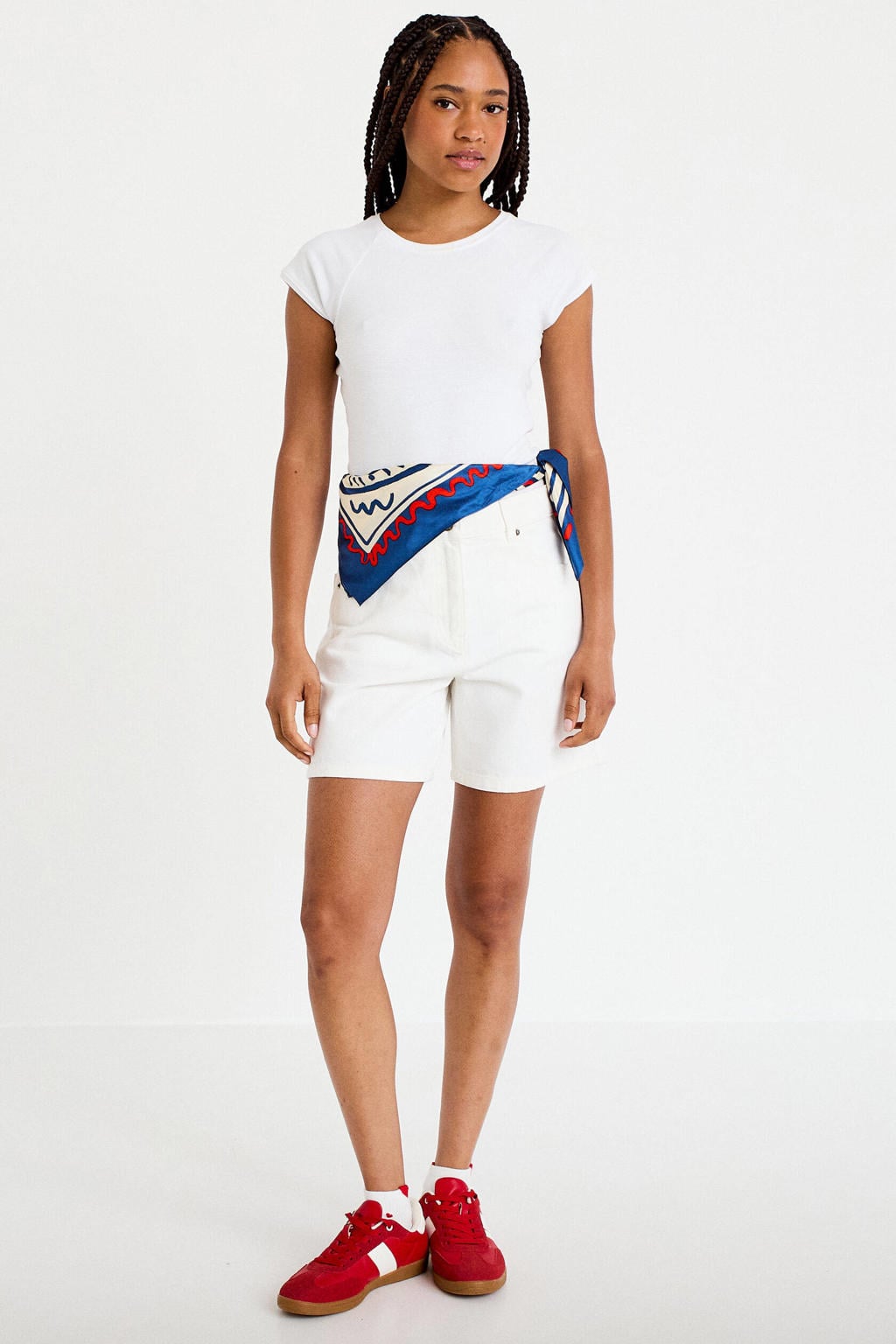 Witte dames Cache Cache straight regular waist short van denim met rits- en knoopsluiting