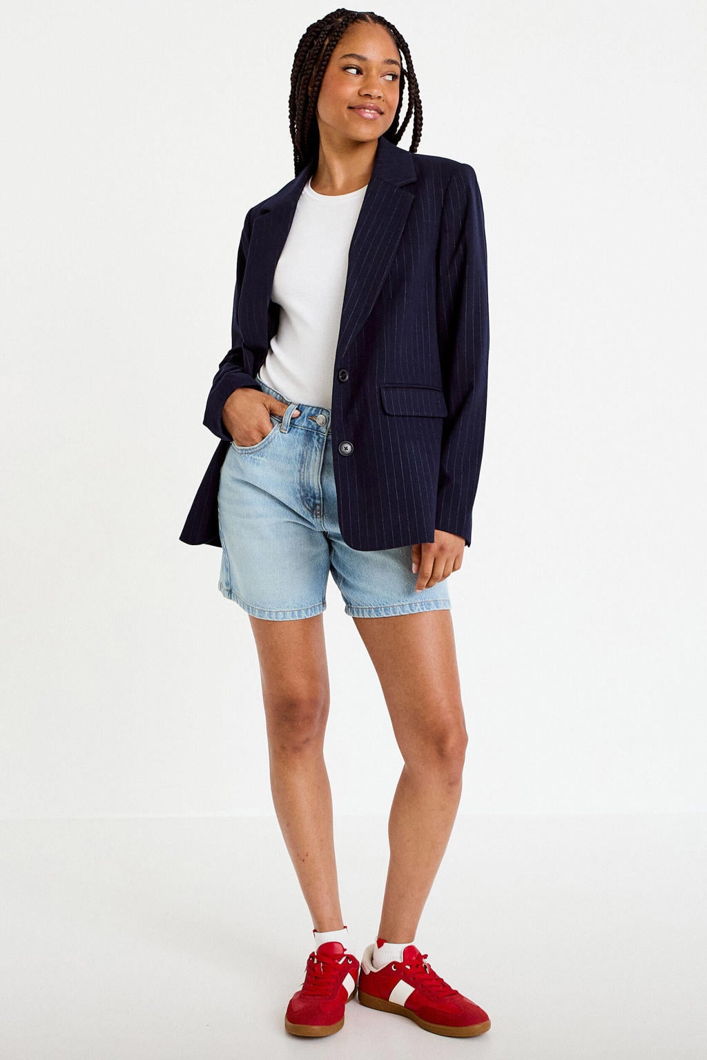 Light blue denim dames Cache Cache straight regular waist short van denim met rits- en knoopsluiting