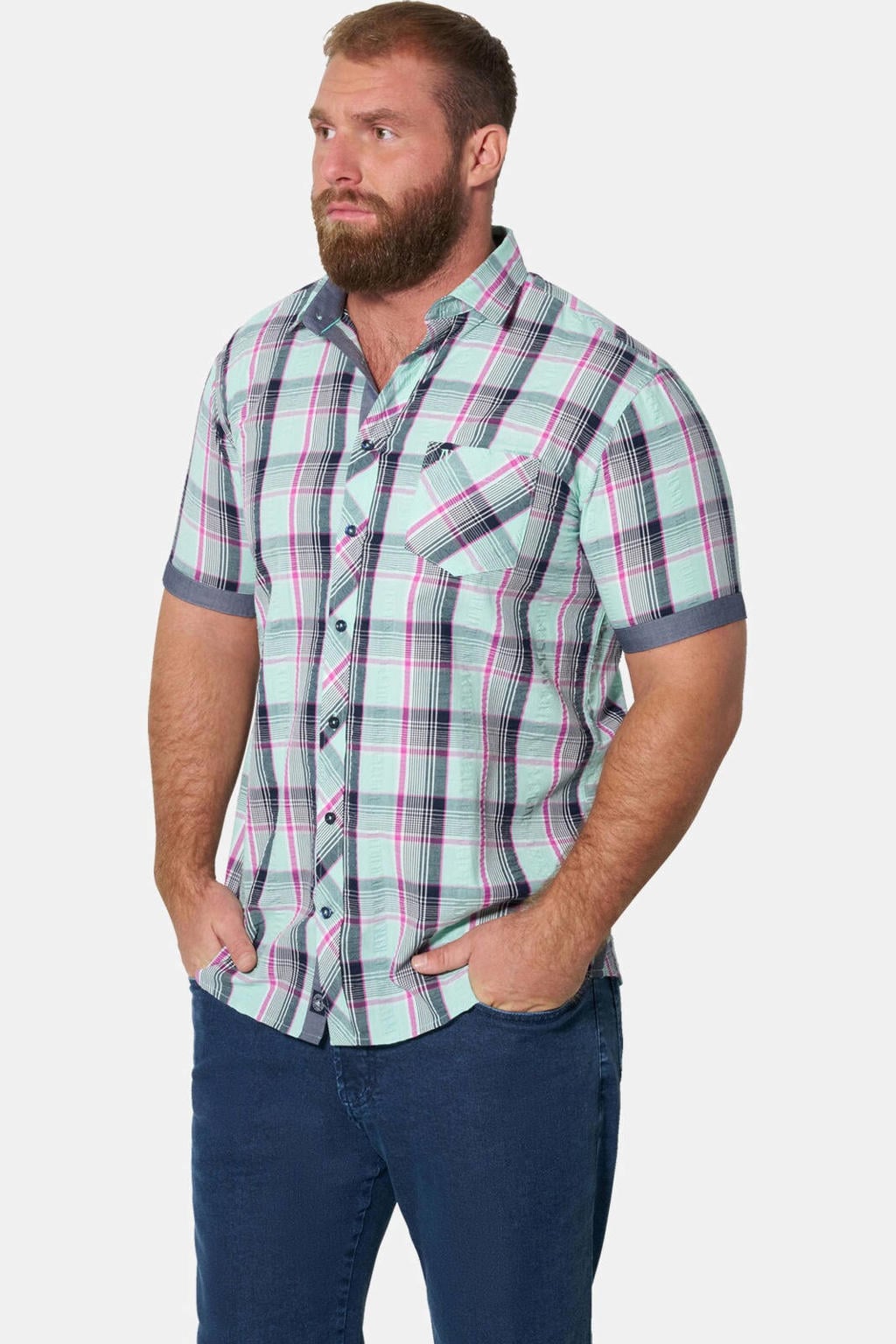 Jan Vanderstorm +FIT Collectie regular geruit casual overhemd lichtgroen