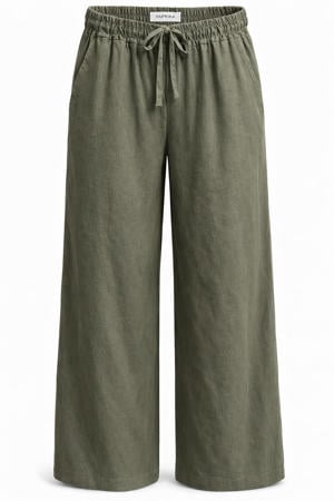 wide leg regular waist casual broek kaki