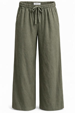 wide leg regular waist casual broek kaki