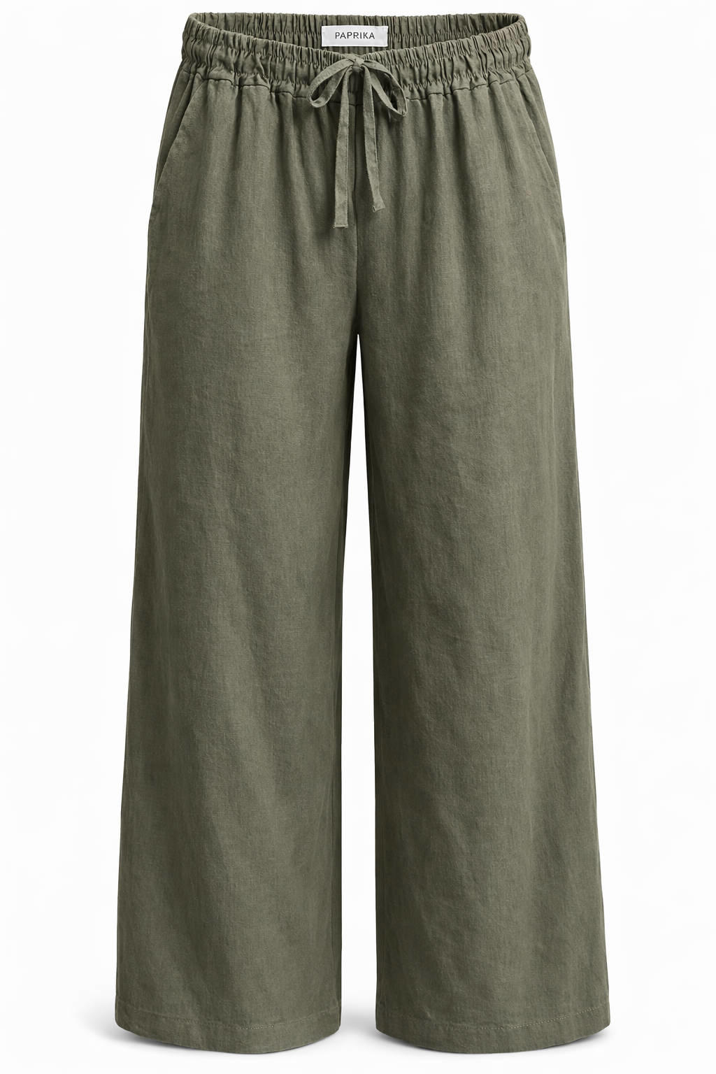 Kakikleurige dames Paprika wide leg regular waist casual broek van katoen met effen