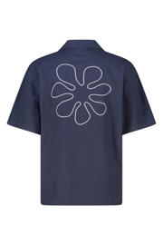 thumbnail: America Today relaxed casual overhemd met linnen met backprint blauw