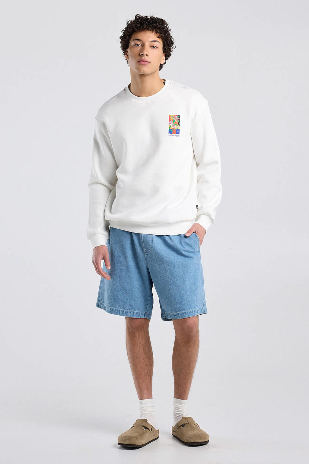 America Today relaxed casual short met linnen blauw