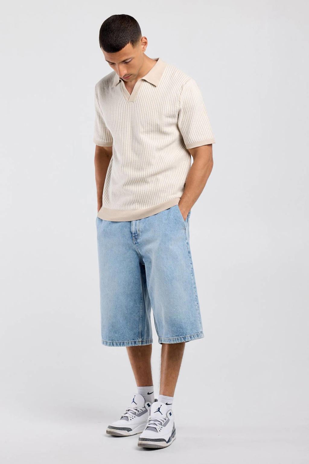 America Today regular polo met ingebreid patroon beige