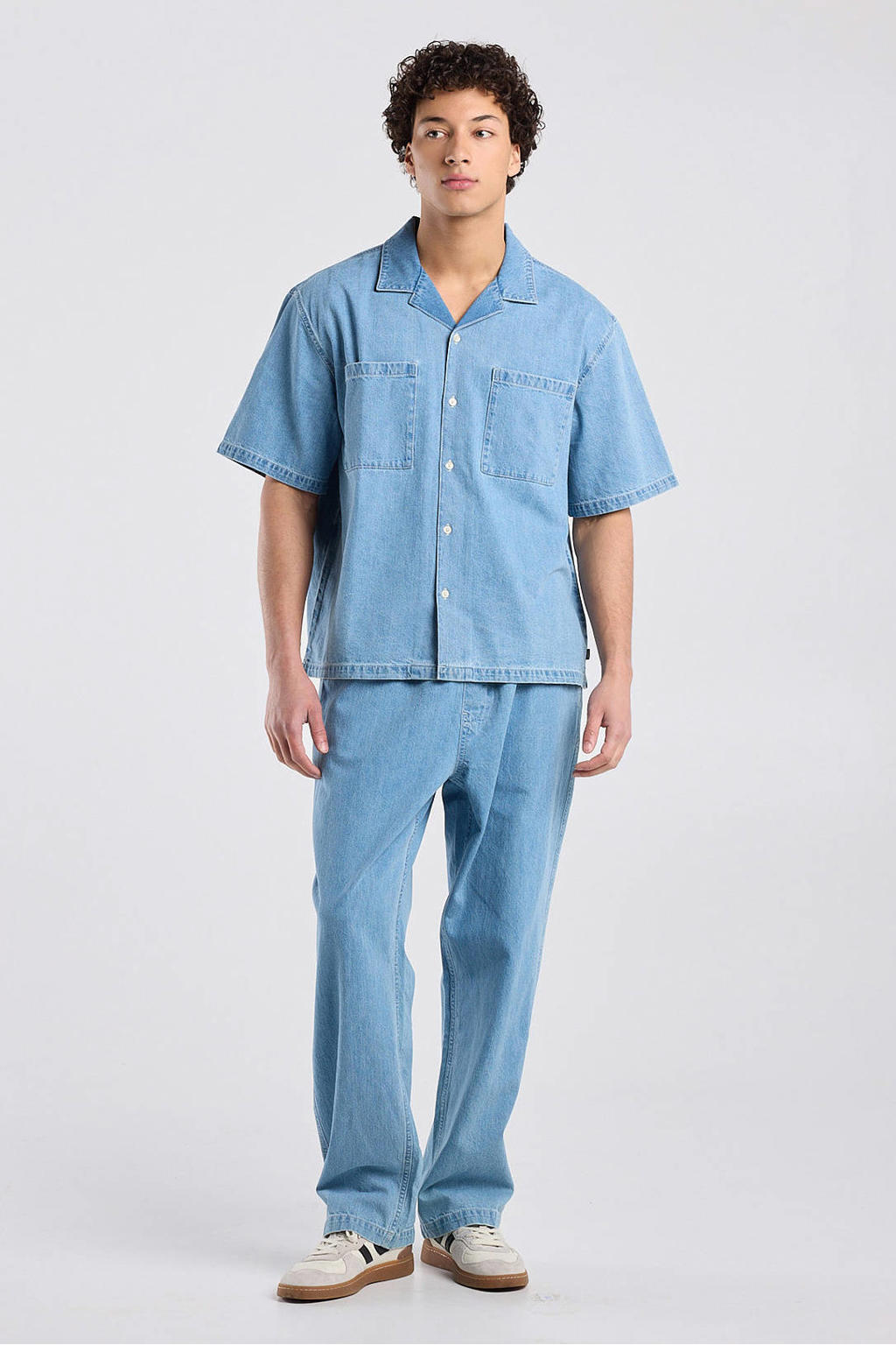 America Today relaxed casual broek met linnen blauw